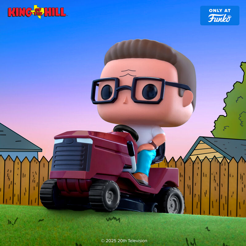 Rides Hank on Lawn Mower