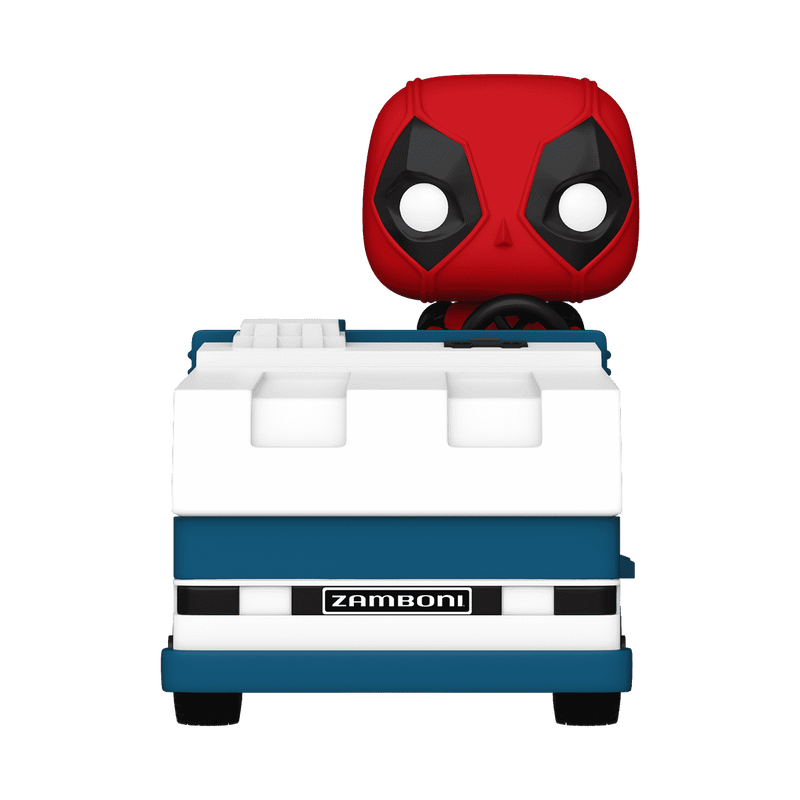 Rides Super Deluxe Deadpool on a Zamboni Machine